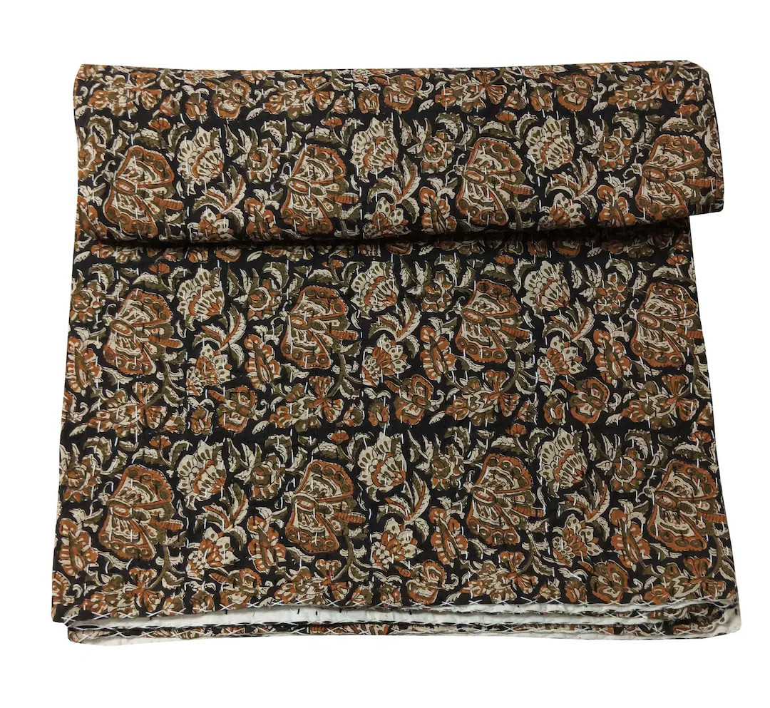 New Bagru Hand Block Print Kantha Quilt Cotton Hand Made Soft Fine Cotton Kantha Quilt King Queen... | Etsy (US)