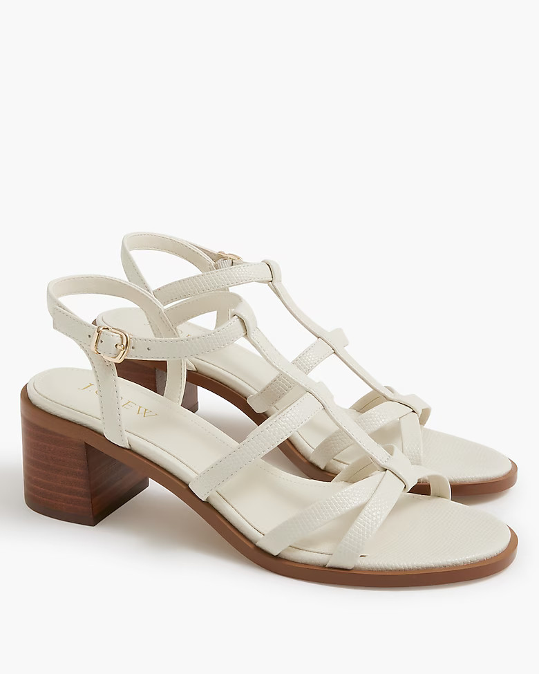 Textured T-strap heeled sandals | J.Crew Factory