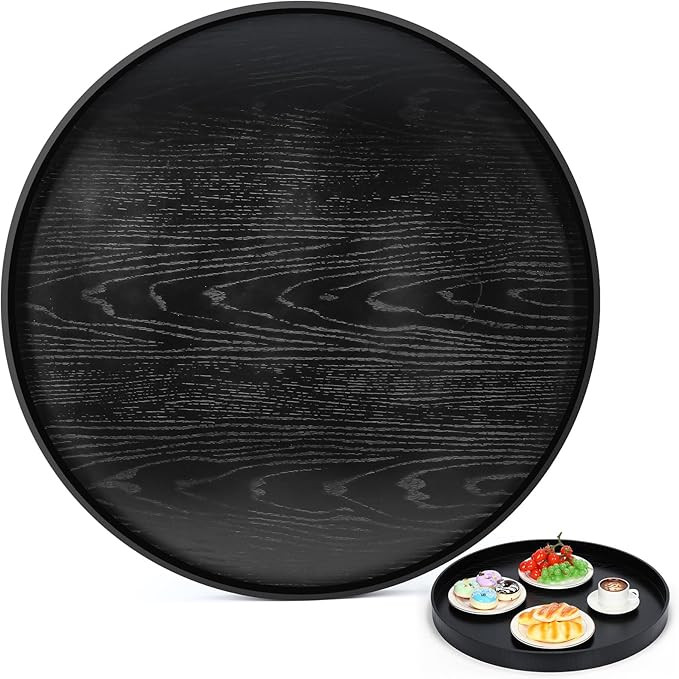 Jinei Wood Tray, Large Round 24 x 24 Inches, Solid Wood Serving Tray, Black, for Home, Office, Te... | Amazon (US)