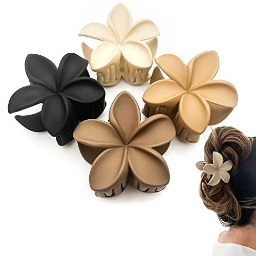 Luvearo 4pc Nonslip Matte Flower Hair Clips for Women Thick/Thin Hair Accessories for Women Neutral Flower Cute Claw Clips Variety Pack Plumeria Hair Clip | Amazon (US)