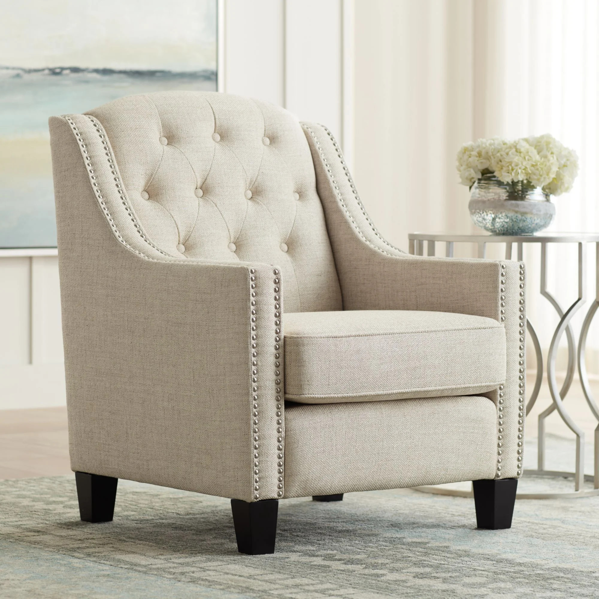 55 Downing Street Tivoli Ivory Linen Tufted Armchair | Walmart (US)