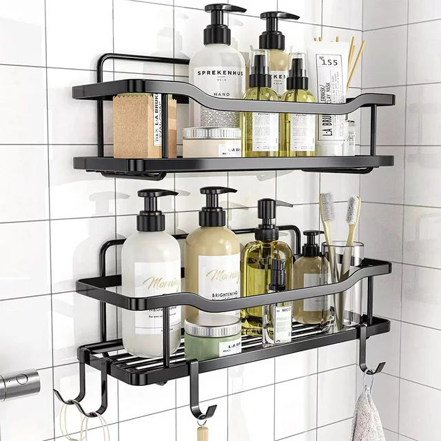 TeamSky Iron Shower Caddy Bathroom Shelf with Hooks, Shower Basket Organizer, No Drilling Tracele... | Walmart (US)