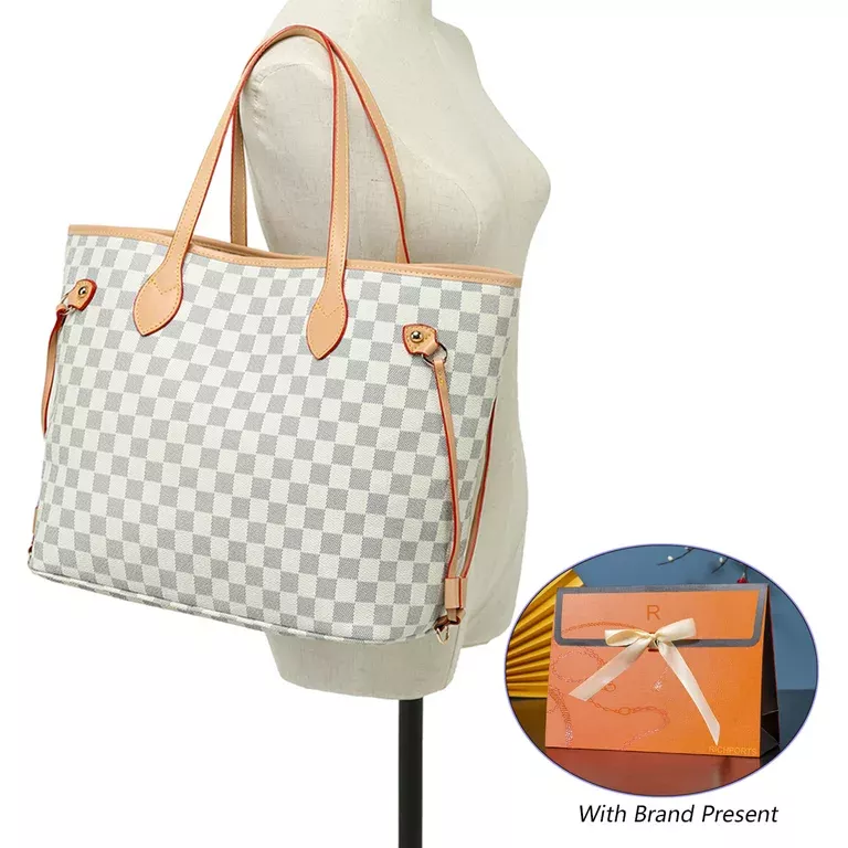 Sexy Dance Brown Checkered Tote Shoulder Bag With Inner Pouch