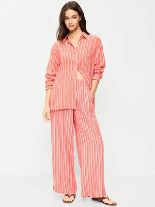 High-Waisted Linen-Blend Super Wide-Leg Pants | Old Navy (US)