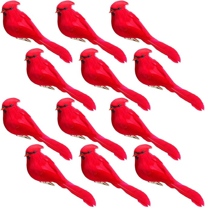 Yistao Red Cardinals Ornaments, 12 Pack 5.5" Artificial Red Birds Clip on Christmas Tree Decorati... | Amazon (US)