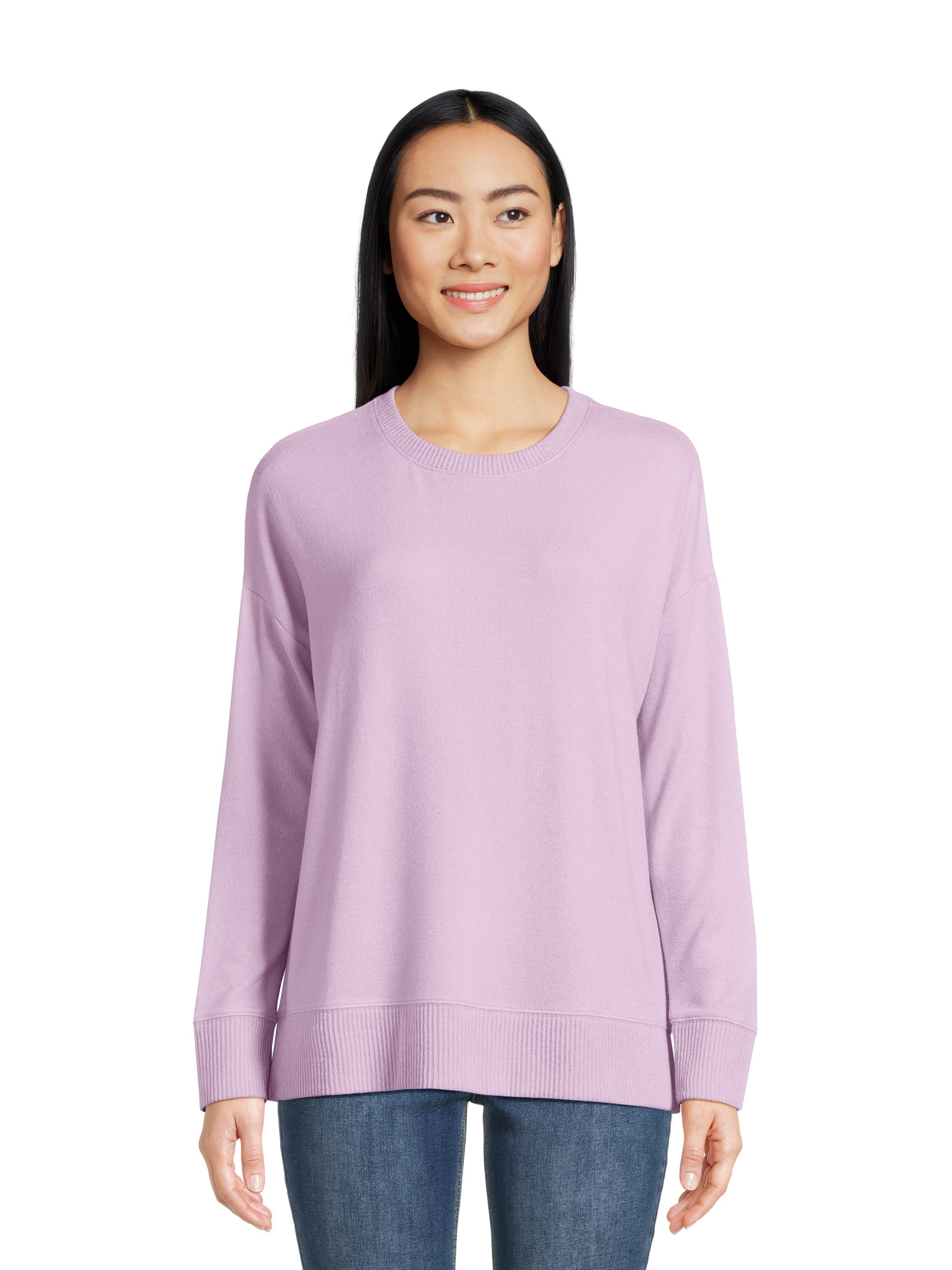Time and Tru Women's Hacci Knit Pullover Sweatshirt with Long Sleeves, Sizes XS-XXXL | Walmart (US)