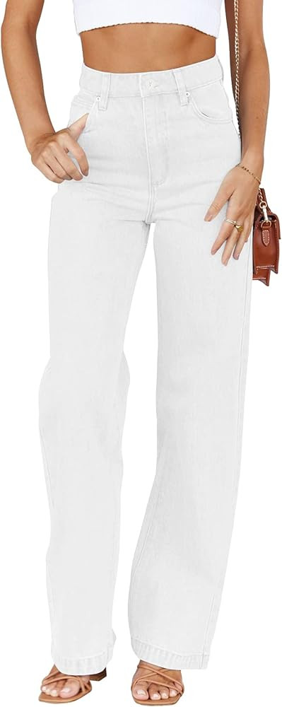PLNOTME Women's High Waisted Jeans Boyfriend Baggy Straight Leg Casual Denim Pants | Amazon (US)
