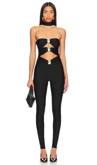 Jones Catsuit in Jet Black & Brushed Gold | Revolve Clothing (Global)