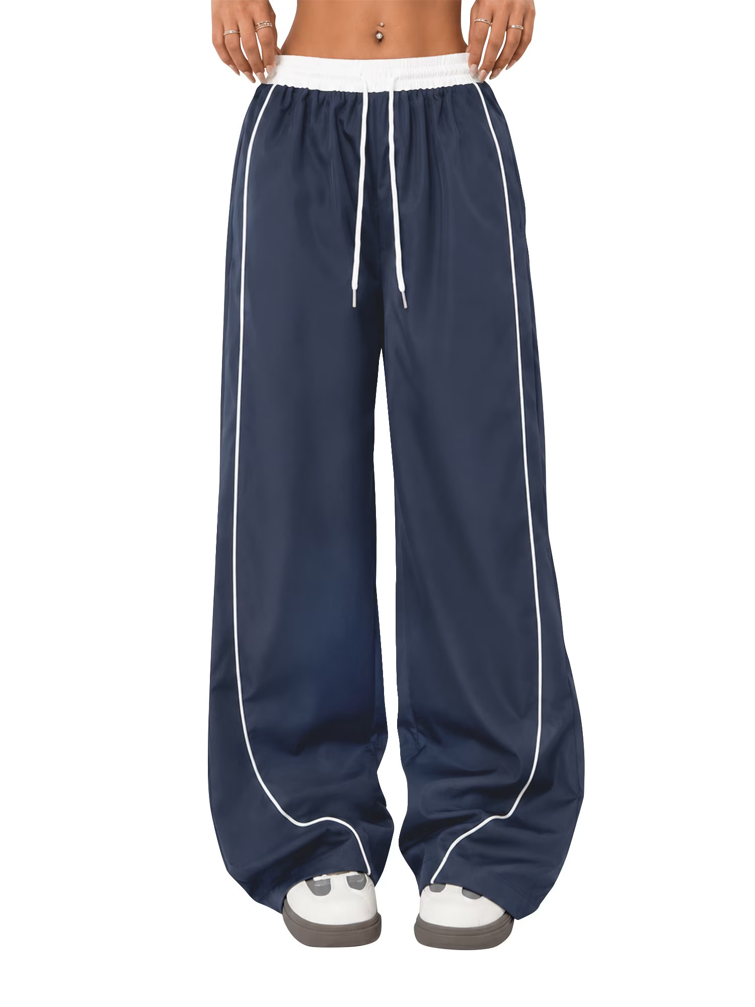 Women's Wide Leg Track Pants with Pockets, High Waisted Drawstring Sweatpants, Side Stripe Casual... | Walmart (US)