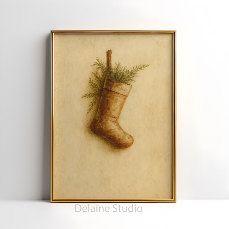 Vintage Stocking Painting | Holiday Decor (digital Download) - Etsy | Etsy (US)
