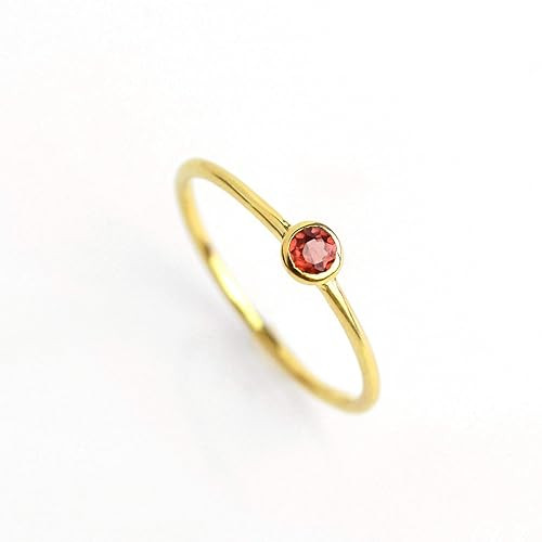 Tiny Garnet Gemstone Set on Dainty Thin Ring Band, Simple Stackable January Birthstone Ring | Amazon (US)
