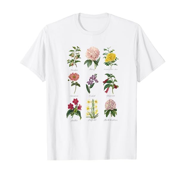 Vintage Botanical Floral Flower T-Shirt T-Shirt, White | Amazon (US)