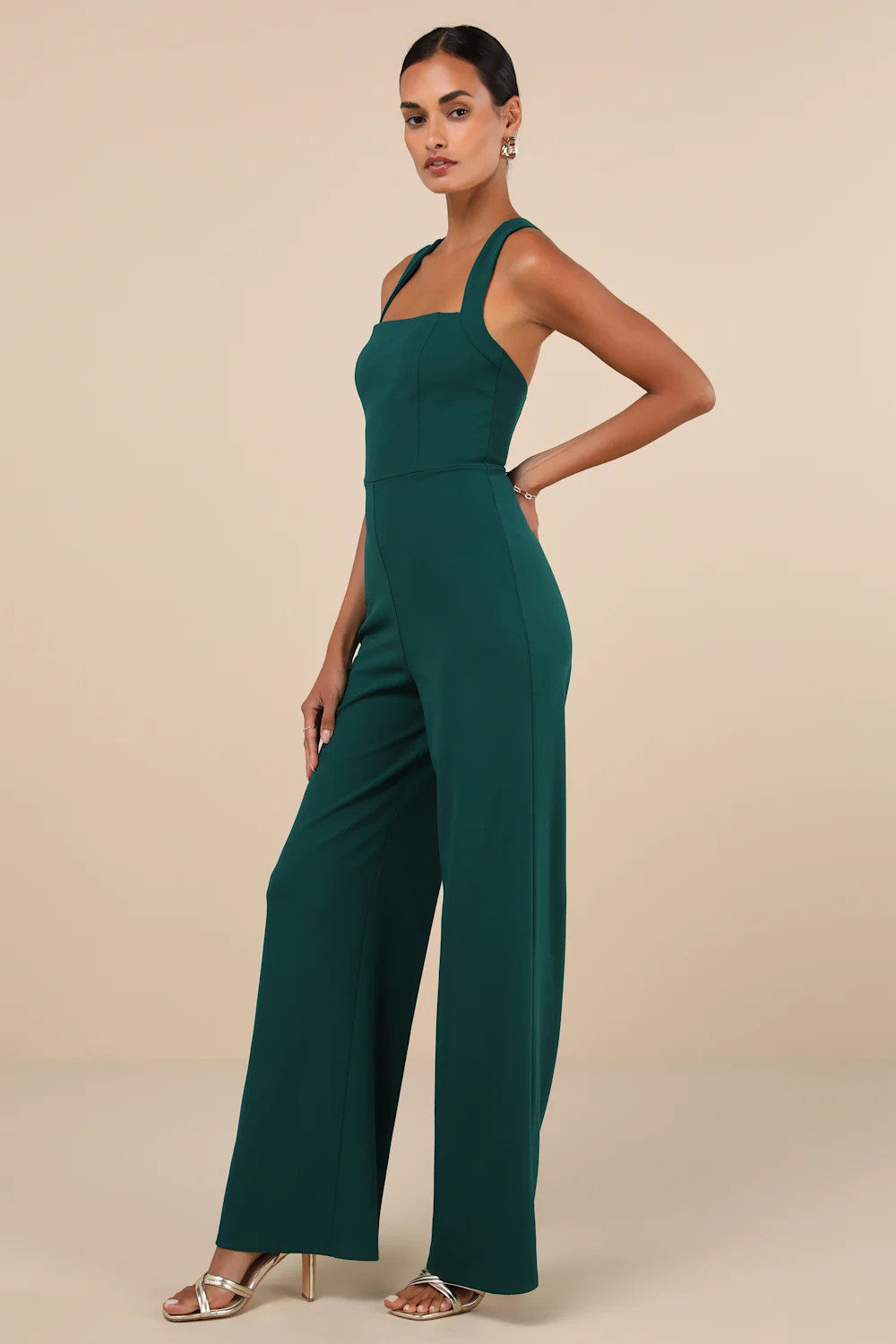 Glamorous Dedication Dark Green Sleeveless Wide-Length Jumpsuit | Lulus