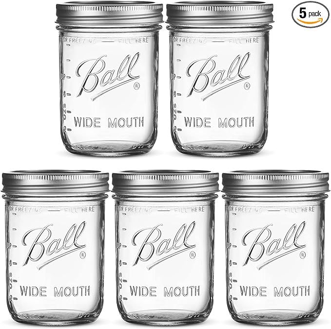 Wide Mouth Mason Jars 16 oz [5 Pack] With mason jar lids and Bands, mason jars 16 oz - For Cannin... | Amazon (US)