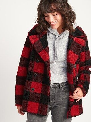 Cozy Plaid Sherpa Peacoat for Women | Old Navy (US)