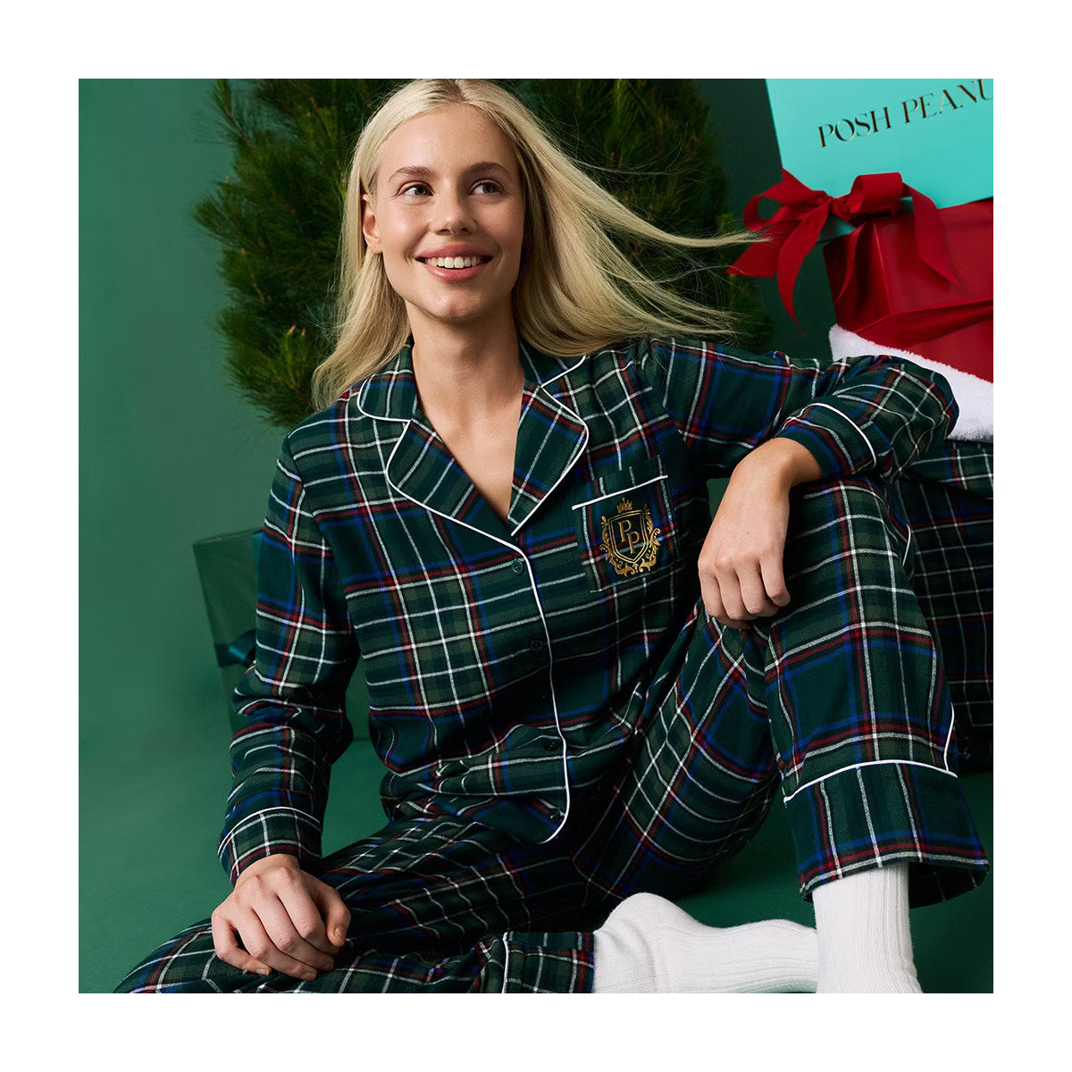 Womens Green Tartan Plaid Women's Flannelette Luxe Pajama Set - Posh Peanut | Target