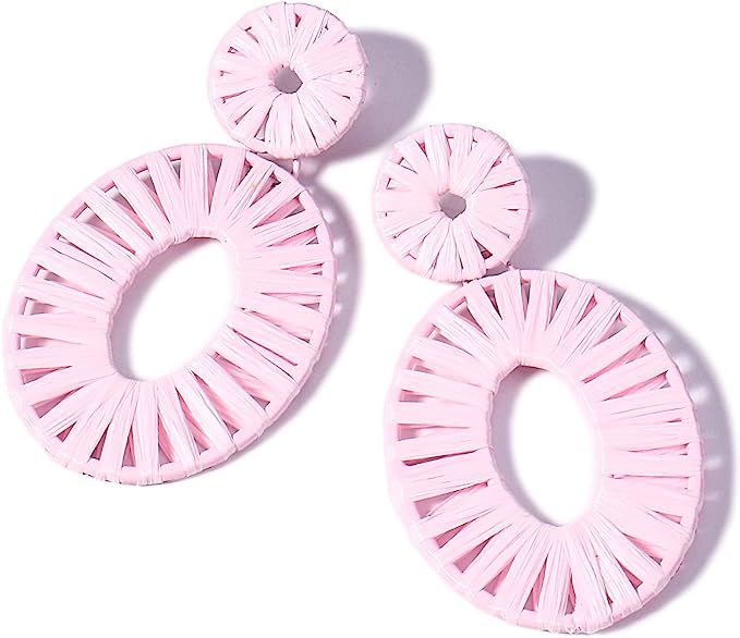 Statement Raffia Earrings Boho Drop Dangle Earrings for Women Handmade Fashion Earring Bohemian G... | Amazon (US)