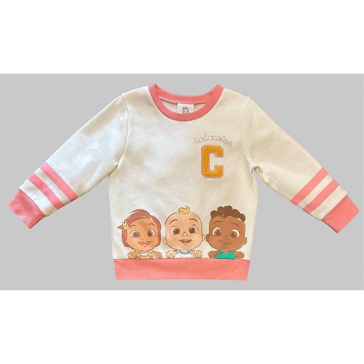 Toddler Girls' Cocomelon Chenille Patch Pullover Sweatshirt - Cream | Target