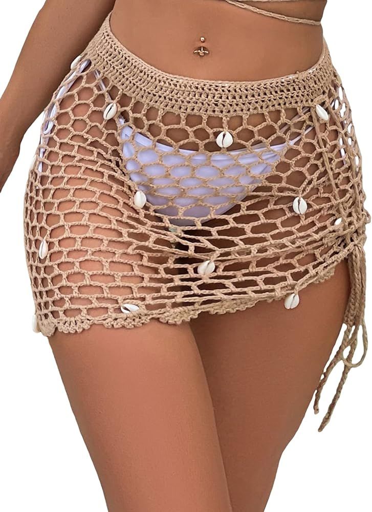 SHENHE Women's Sheer Crochet Hollow Out Shell Swimwear Swimsuit Cover Up Beach Skirt | Amazon (US)