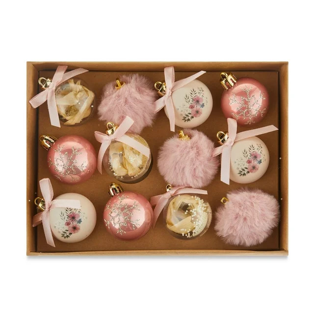 Blushful 12 Count 4cm Pink Christmas Mini Decorative Ornament Set, by Holiday Time | Walmart (US)