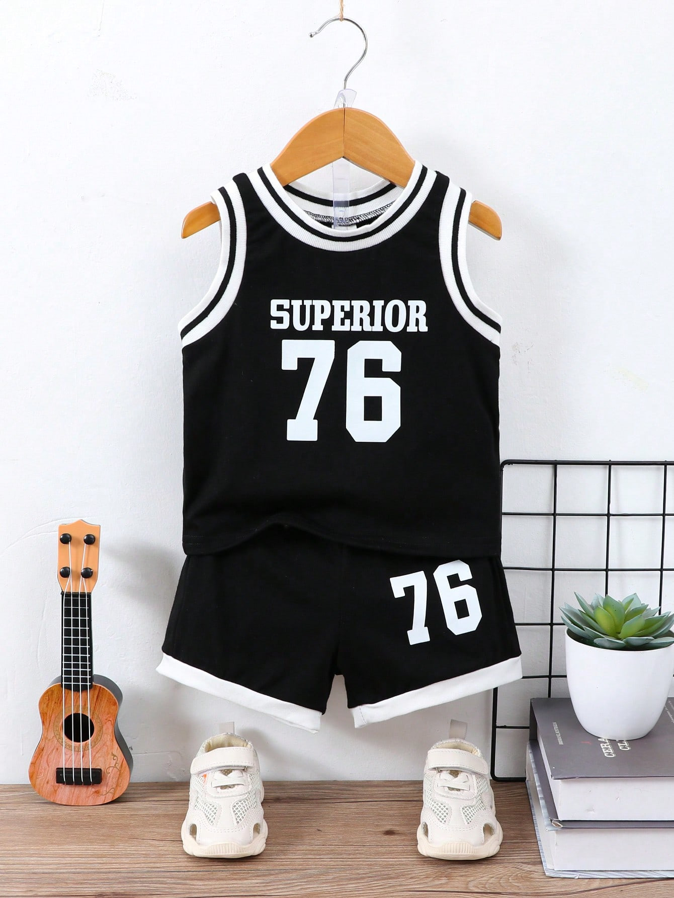 SHEIN Baby Boy Letter Graphic Striped Trim Tank Top & Shorts | SHEIN