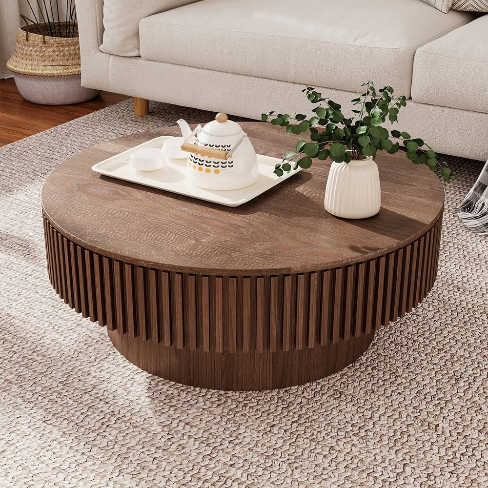 31.5" Round Coffee Table with Storage for Living Room, Modern Wooden Coffee Table Circle Center T... | Amazon (US)