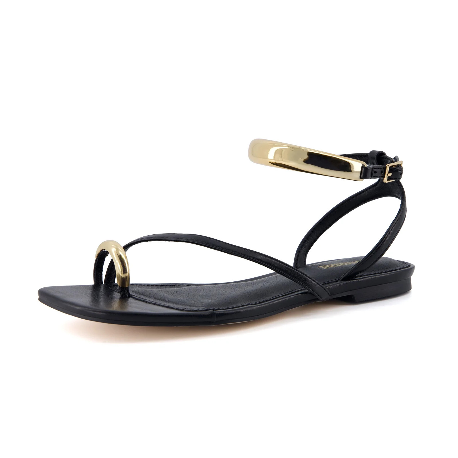 Cushionaire Secret Flat Sandals for Women with Gold Ankle Cuff and Toe Ring Strap, Vegan Leather ... | Walmart (US)