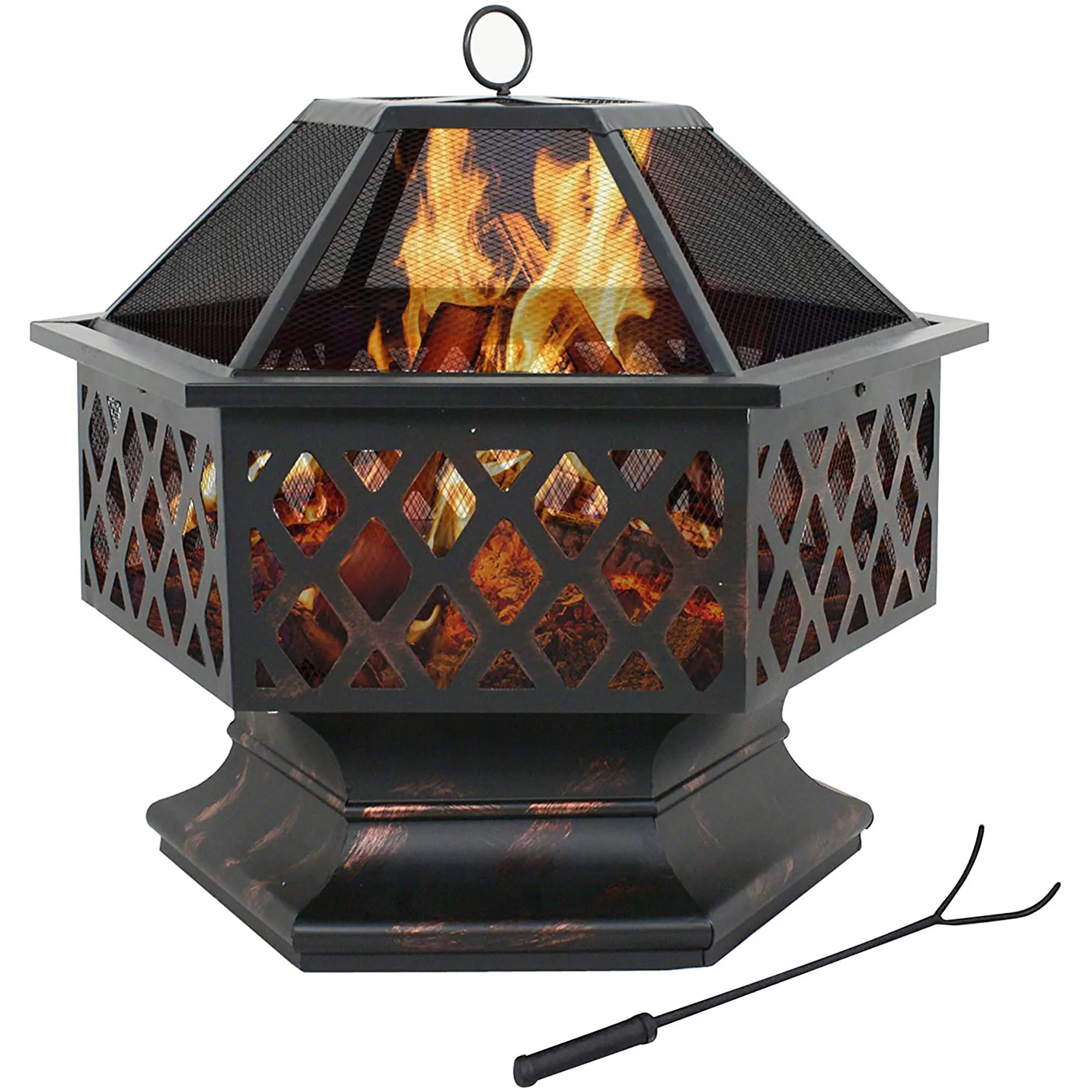 ZENY 24" Hexagon Wood Bronze Finish Steel Fire Pit | Walmart (US)