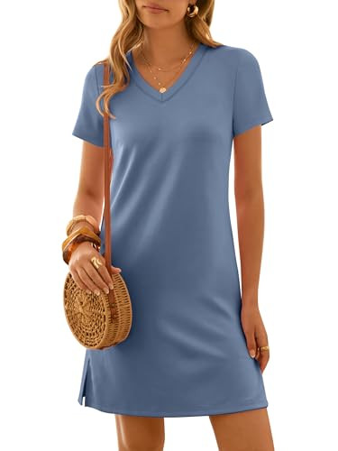ANRABESS Summer Dress for Women 2026 Beach Vacation Clothes Short Sleeve V Neck Casual T Shirt Su... | Amazon (US)