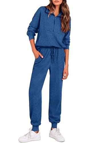PRETTYGARDEN Women's Fall 2 Piece Lounge Sets Zip Up Sweatshirt Jogger Pants Sweat Track Suits Travel Outfit Winter Clothing (Dark Blue,Medium) | Amazon (US)