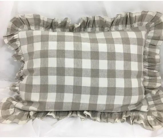 Buffalo Check Linen Sham Cover with Ruffles, Absolutely Adorable! All sizes available! | Etsy (US)