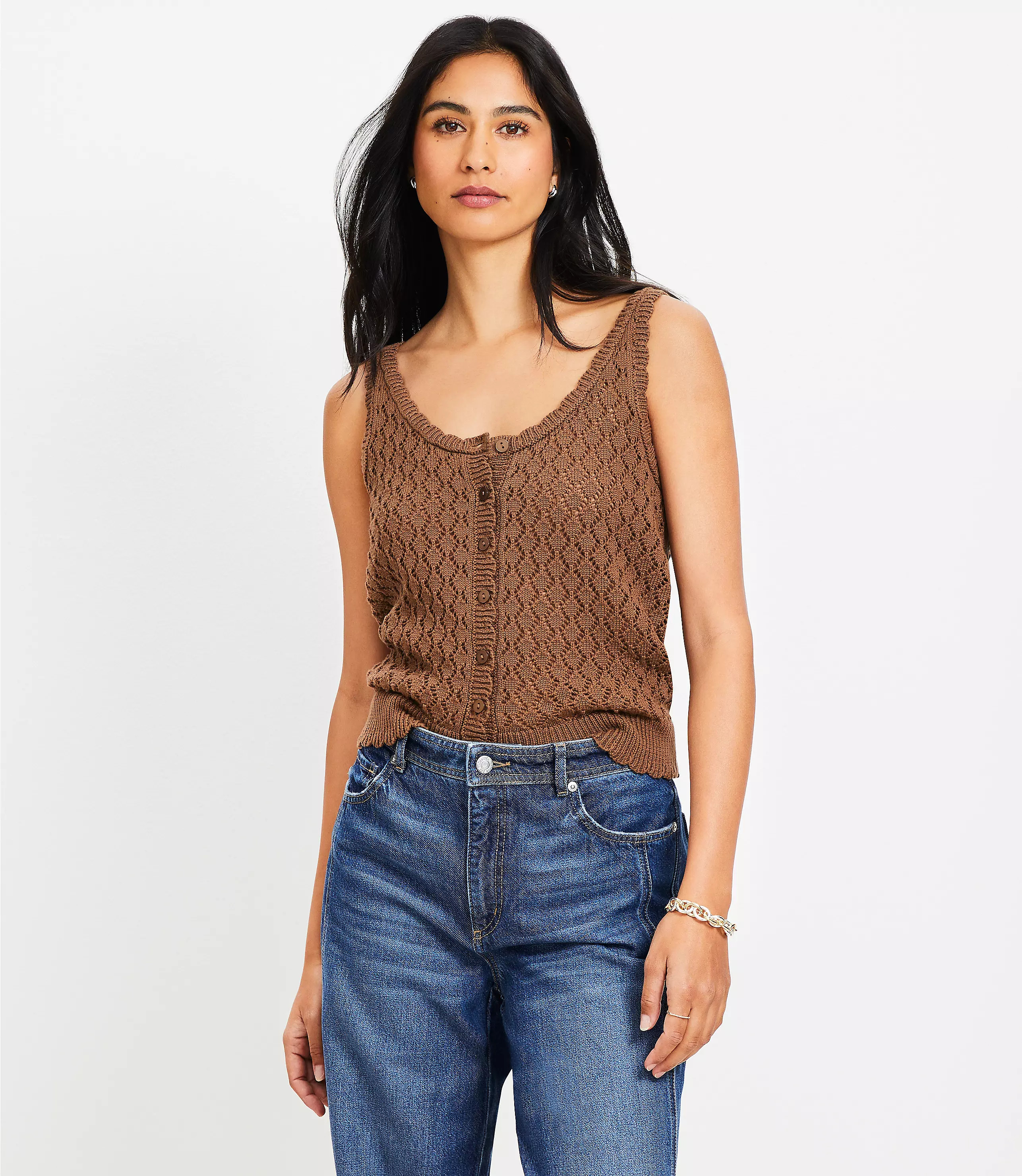 Crochet Button Sweater Tank Top | LOFT