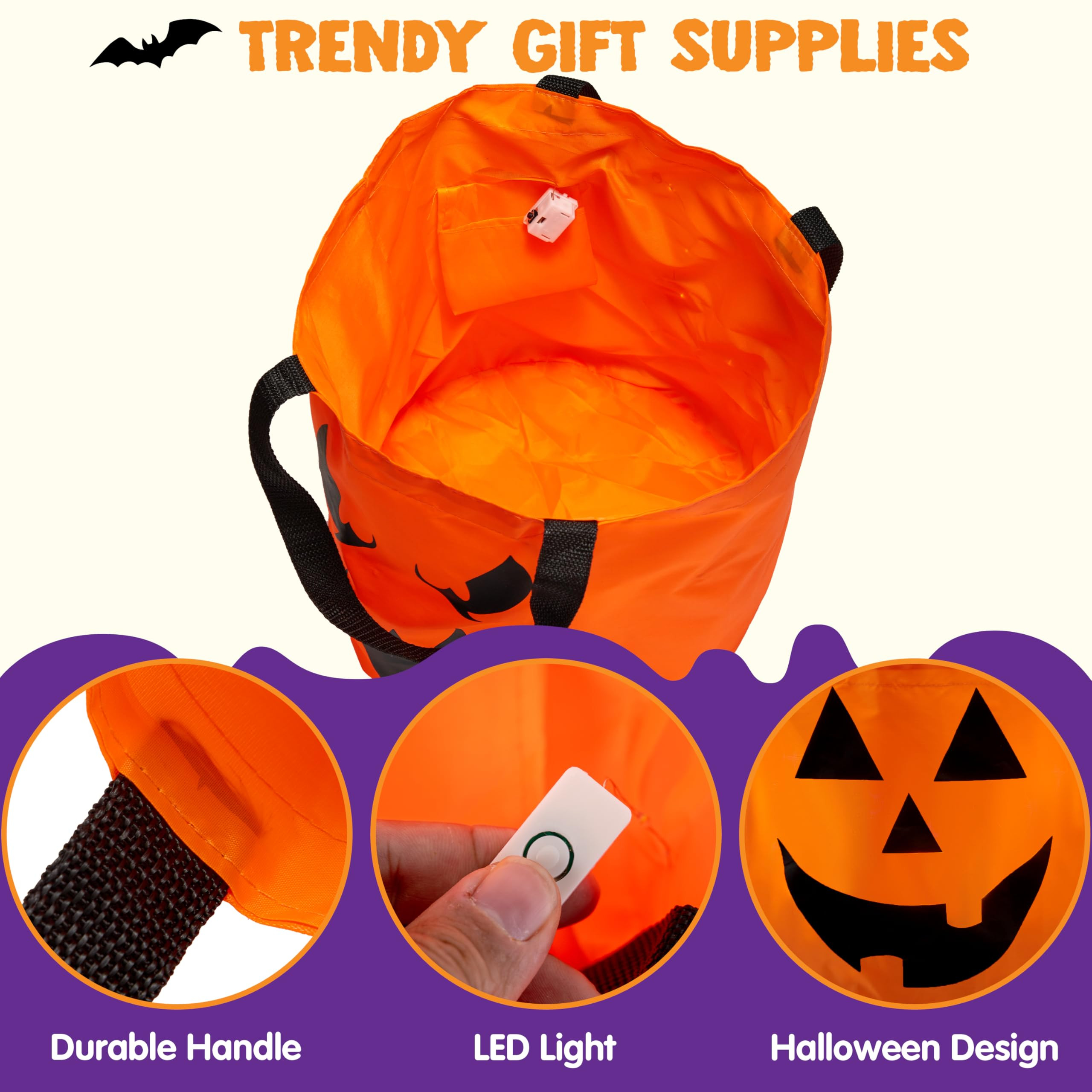 JOYIN 2 PCS Halloween Trick or Treat Bags 10 x 11.8 inches LED Light Orange Pumpkin Buckets Reusa... | Amazon (US)