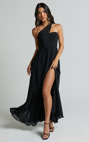 Amorette Maxi Dress - One Shoulder Detail Gown Dress in Black | Showpo (US, UK & Europe)