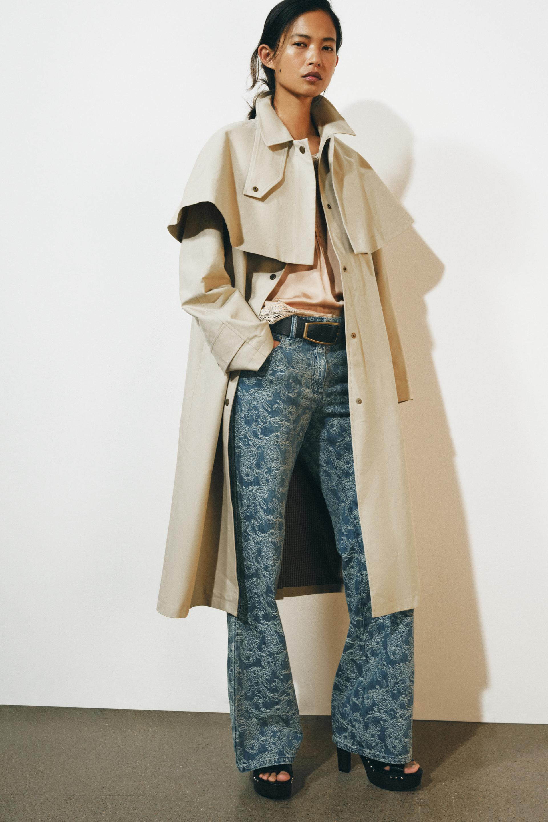 Zara - Leather Collar Short Trench Coat Zw Collection - Women - Black White - Women | Zara US