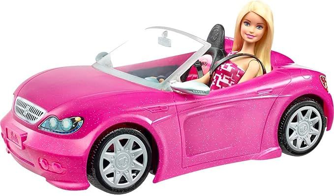 Barbie Car and Doll Set, Sparkly Pink 2-Seater Convertible with Glam Details, Doll in Sundress an... | Amazon (US)