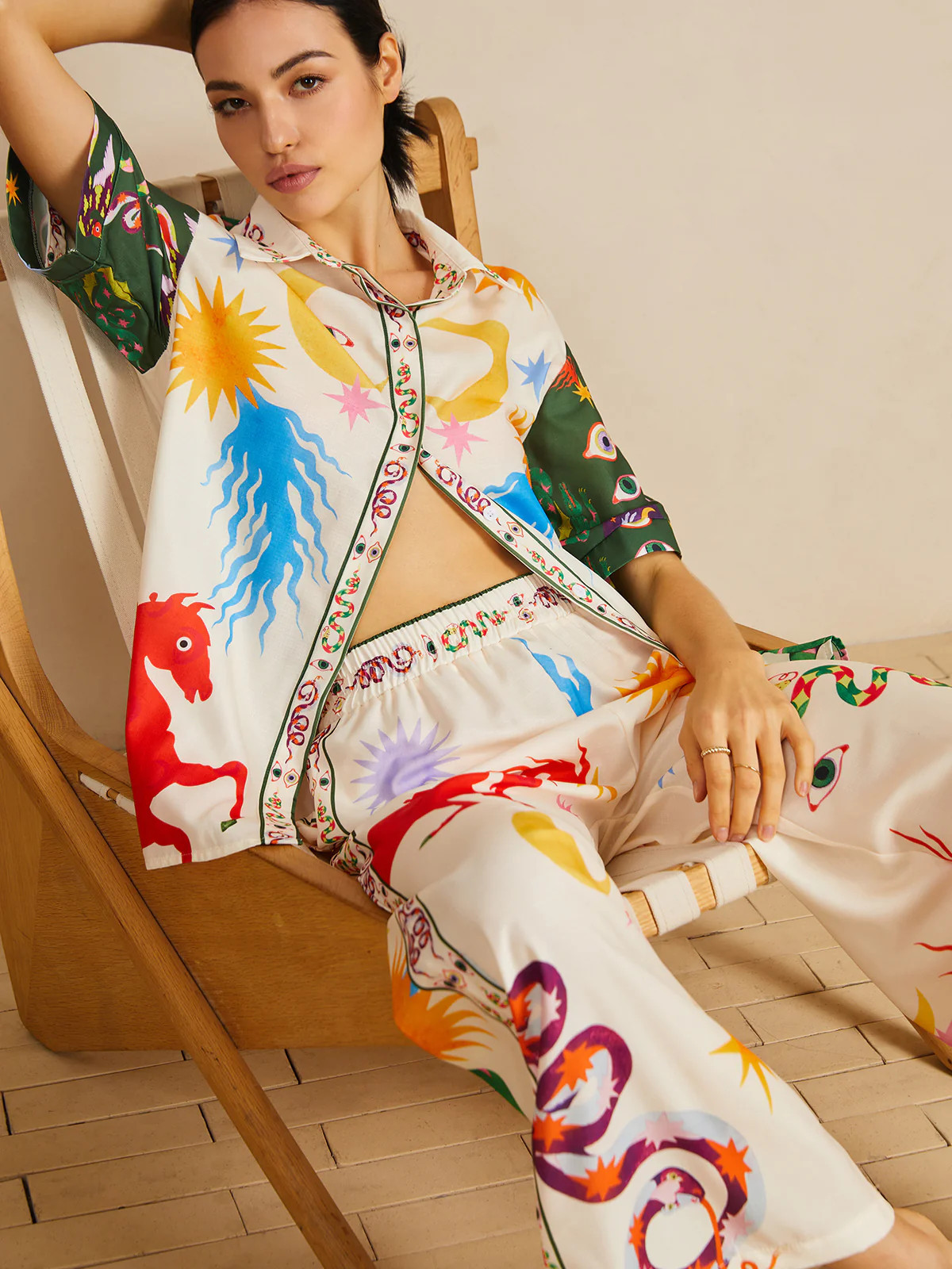 Casual Shift Linen Blend Style Print Pants Set | Commense