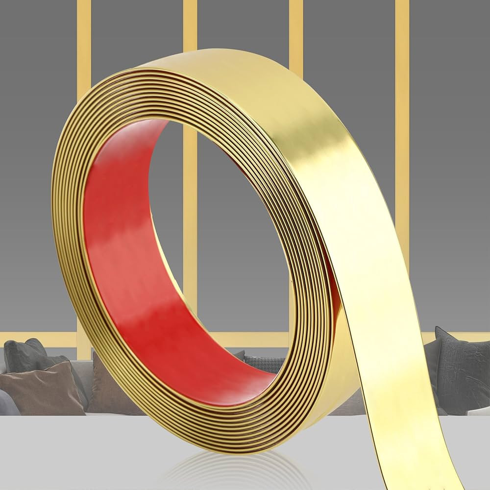 Glossy Gold Peel and Stick PVC Molding Trim, Flexible DIY Wall Accent Strip for Mirror Frame, Cab... | Amazon (US)