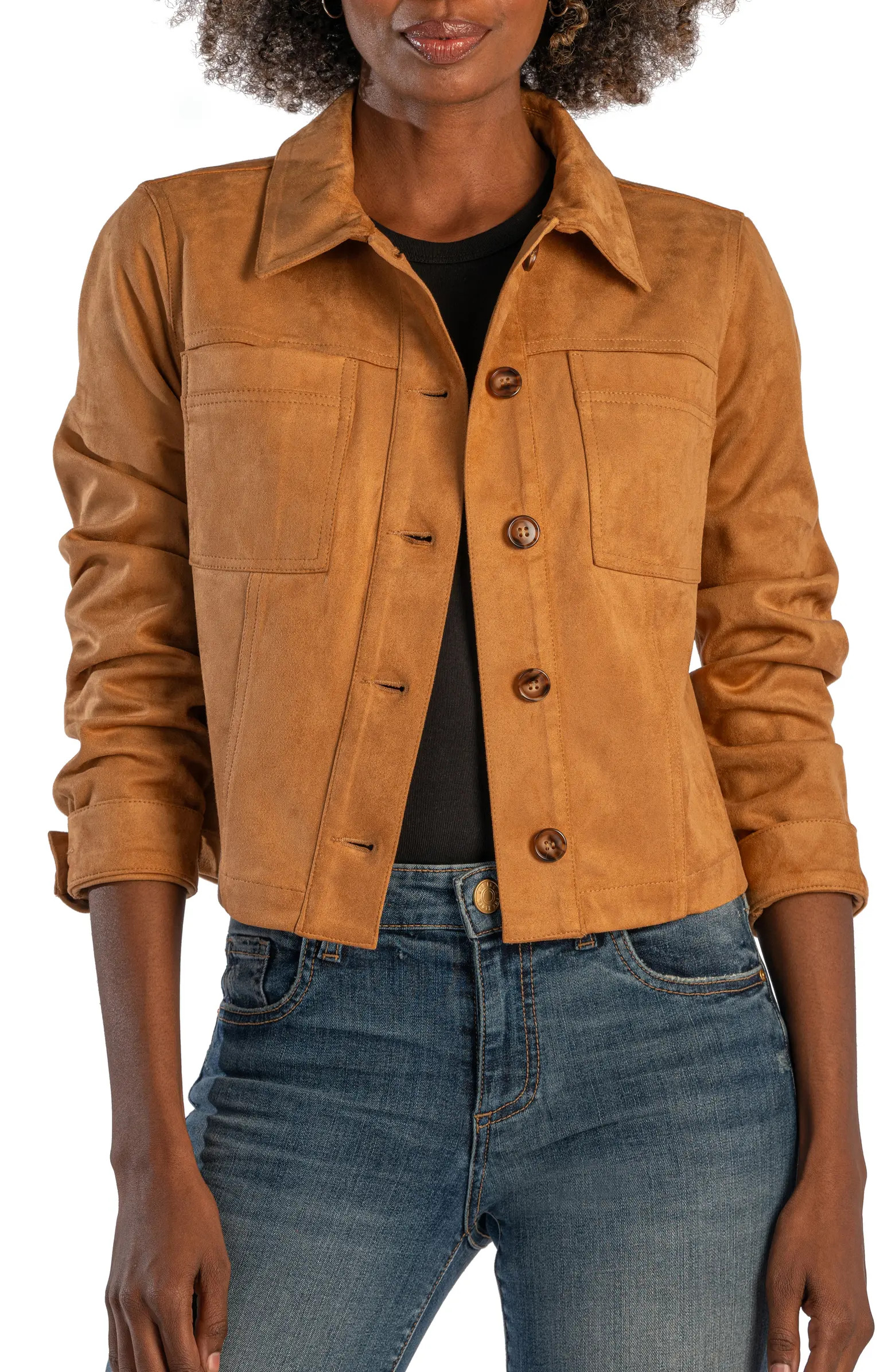 Matilda Crop Faux Suede Trucker Jacket | Nordstrom