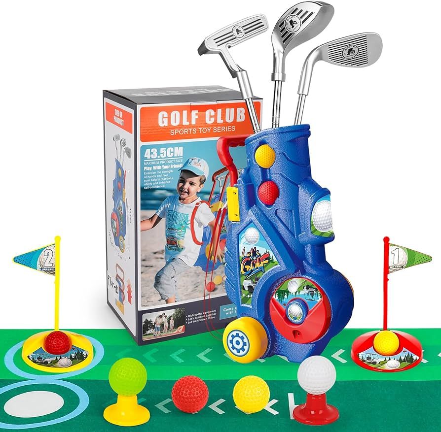 Toddler Golf Set,Upgraded Kids Golf Clubs with Putting Mat,8 Balls, 3 Golf Clubs and Golf Cart, I... | Amazon (US)