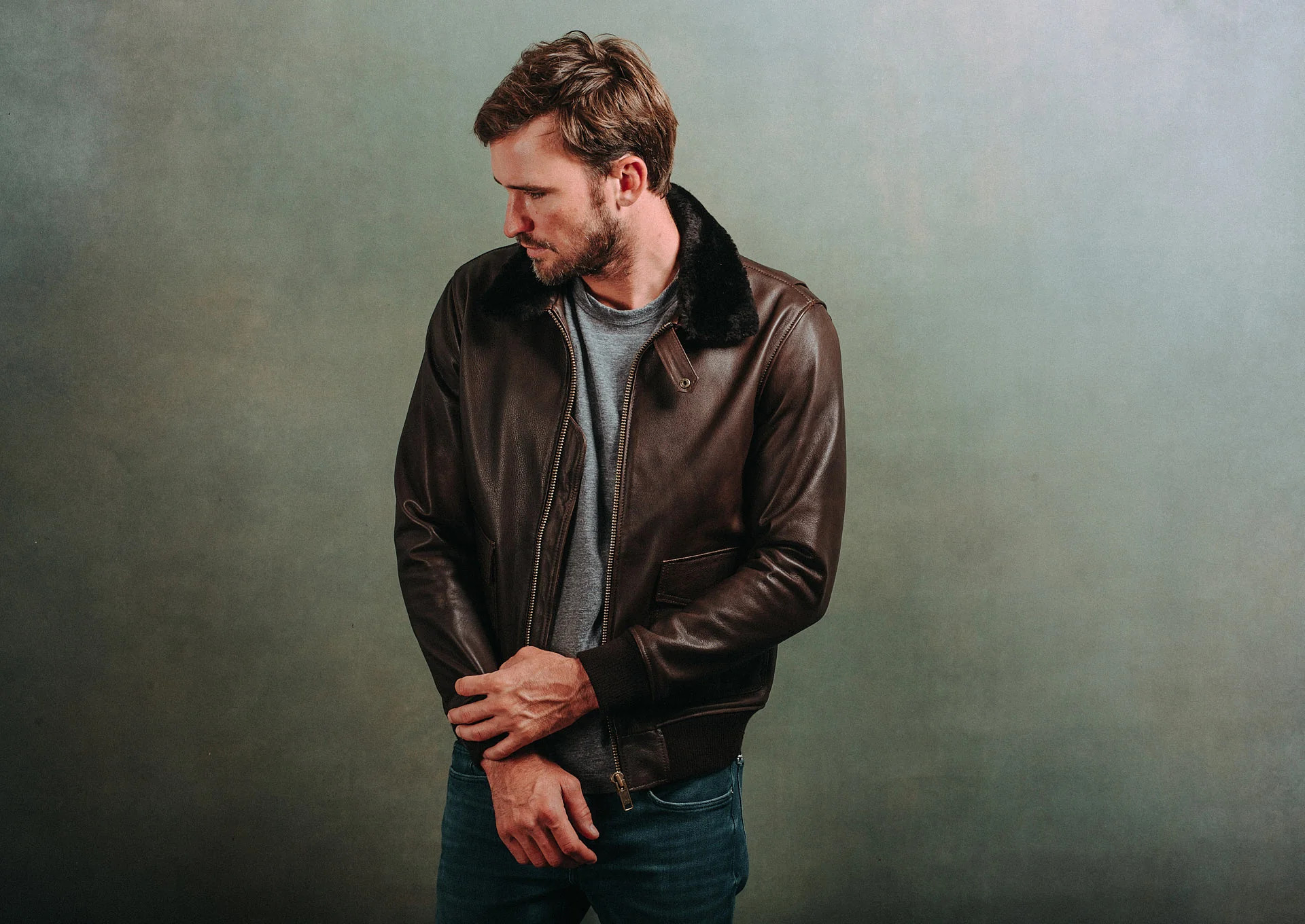 leather bomber jacket shearling wool collar | Satchel & Page (US)