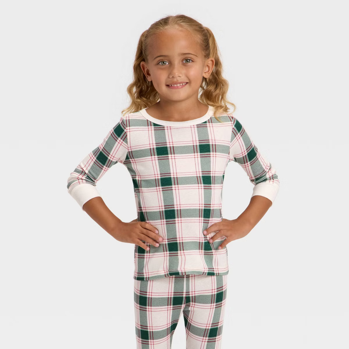Toddler Plaid Ribbed Long Sleeve Shirt and Pants Holiday Matching Family Pajama Set - Wondershop... | Target