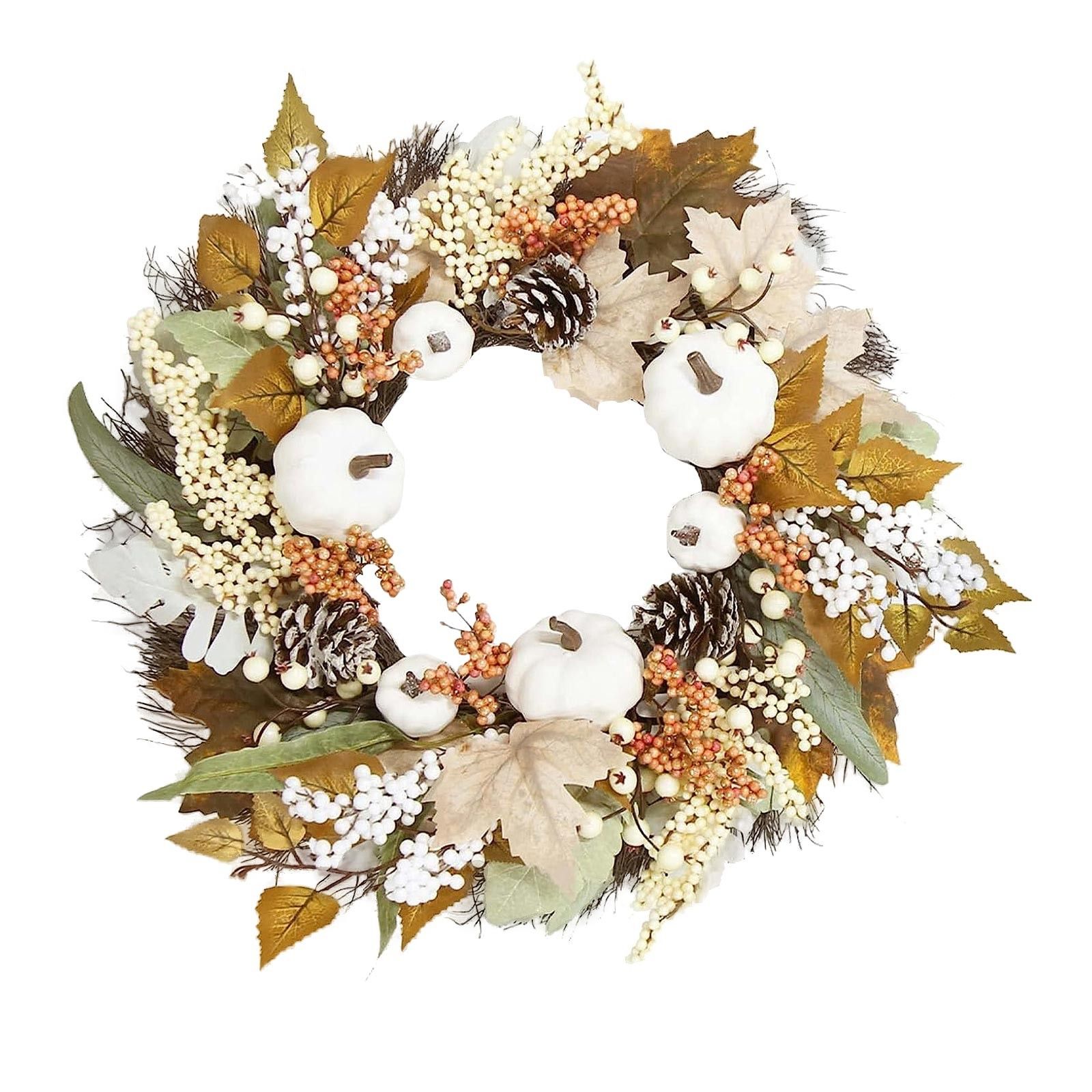 Dcomlko Fall Decor Fall Wreaths for Front Door 18 Inch Autumn Leaf Pumpkin Berry Wreath Fall Deco... | Walmart (US)