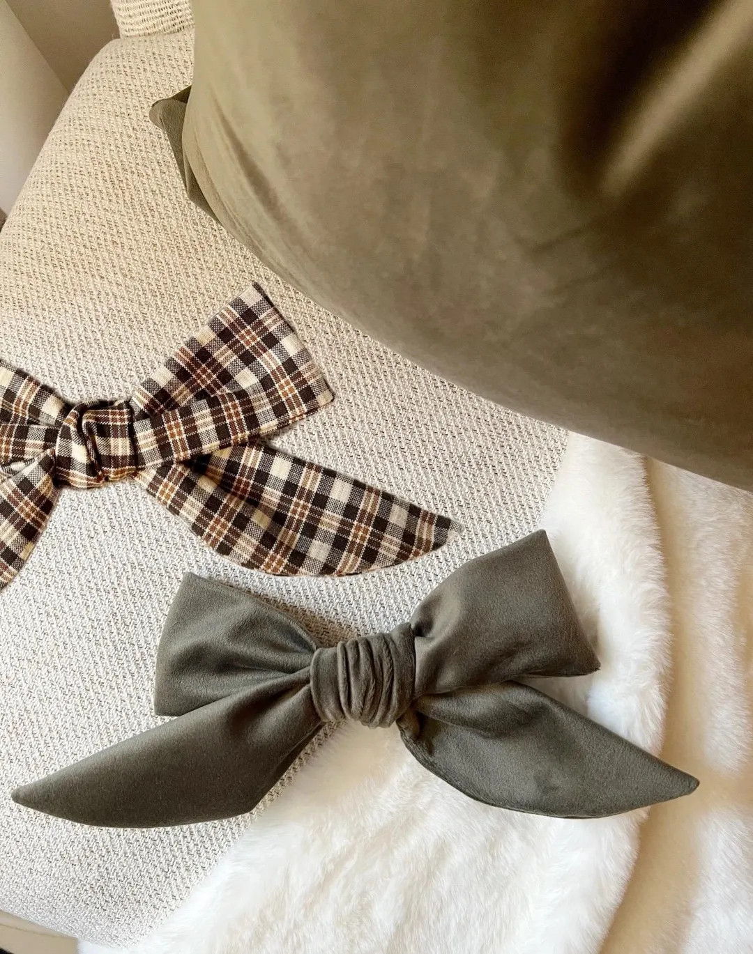 Fall Hair Bow, Dark Green Velvet, Brown Plaid Women's Alligator Clip Bow, Handmade | Etsy (US)