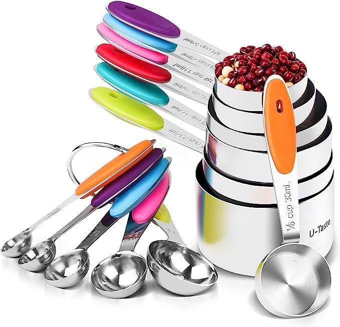 U-Taste 12 Piece Measuring Cups and Spoons Set in 18/8 Stainless Steel : 7 Measuring Cups & 5 Mea... | Amazon (US)