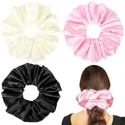 Oversized Scrunchie 9.5 Inch Silk Scrunchies Jumbo Scrunchies Giant Silk Scrunchie Extra Large Satin Scrunchies Thick Elastic Fluffy Hair Ties For Wom | SHEIN