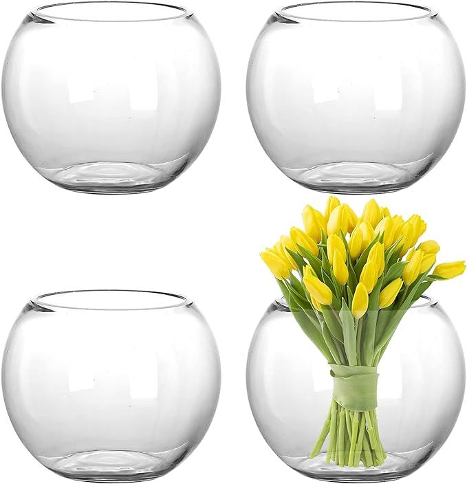 YOUEON 4 Pack Glass Bubble Bowl Vases, 6" W x 4.5" H Glass Terrarium Bowls Fish Bowls Round Glass... | Amazon (US)