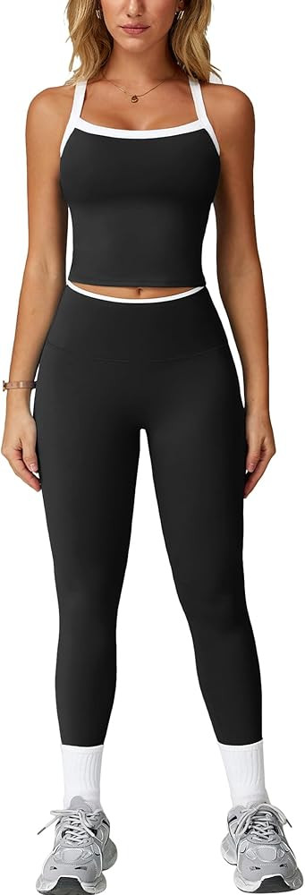 ABOCIW Workout Sets for Women 2 Piece Padded Sports Bra Tank Top High Waist Leggings Sets Gym Yog... | Amazon (US)