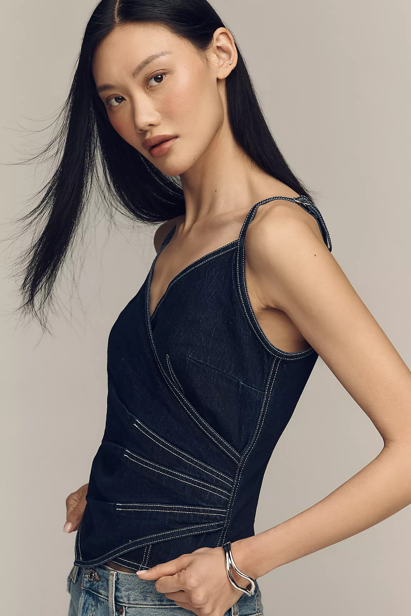 Pilcro Denim Strappy Wrap Tank | Anthropologie (US)