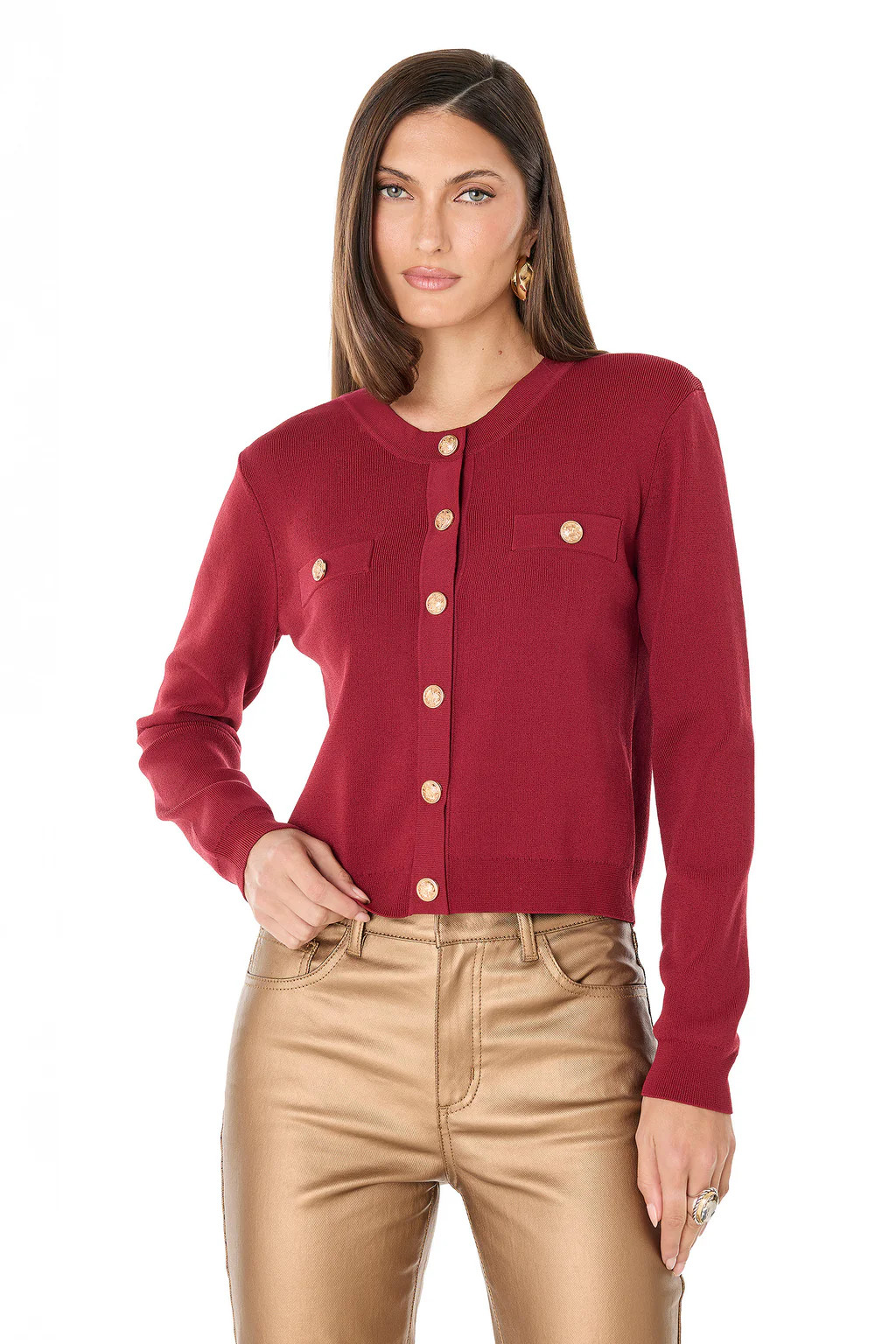 Loretta Knit Cardigan Top - Merlot | The Noli Shop